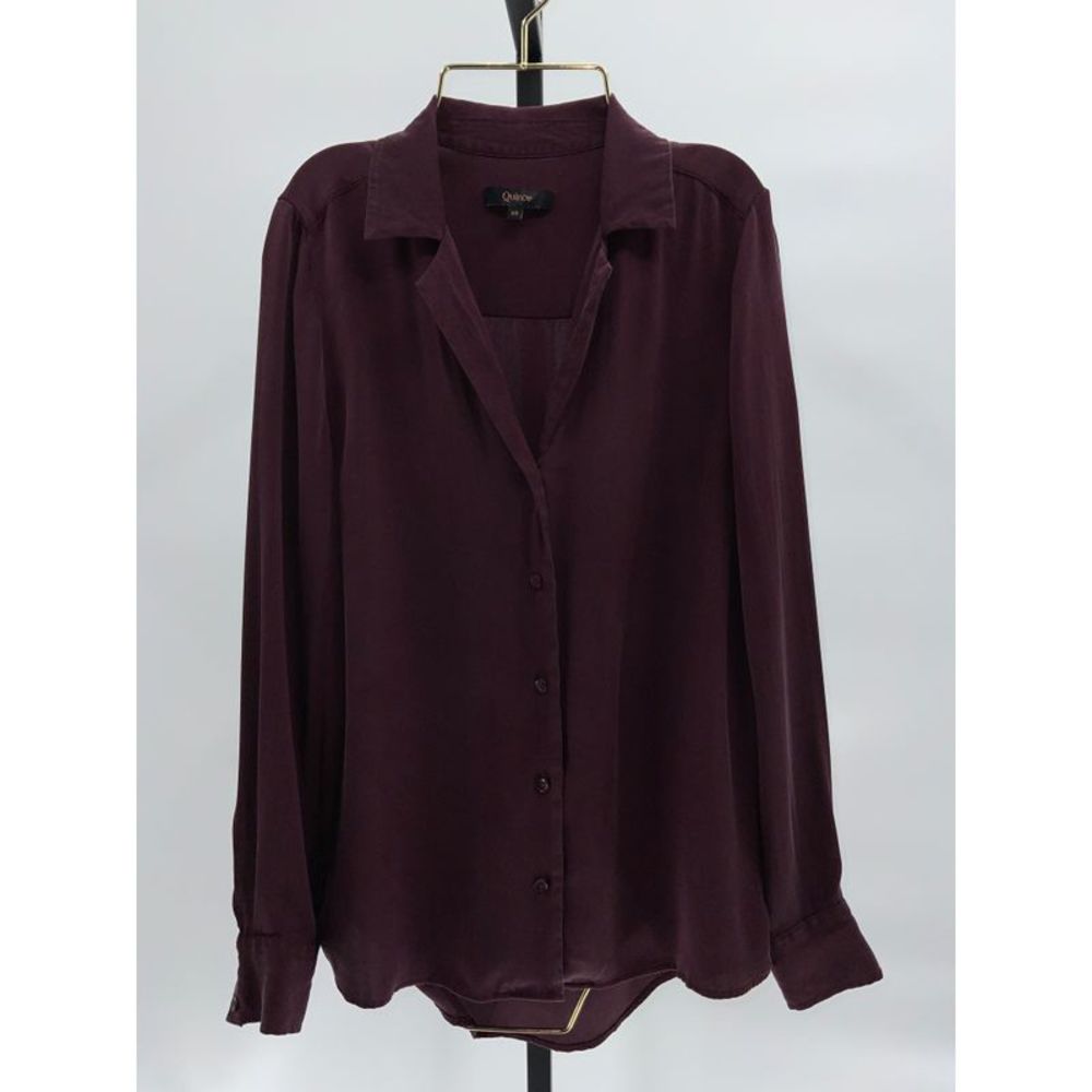 Quince Women's Button-Front Blouse in Deep Plum